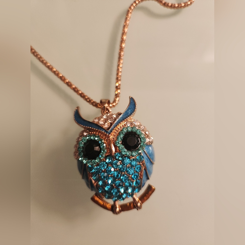 Blue owl necklace